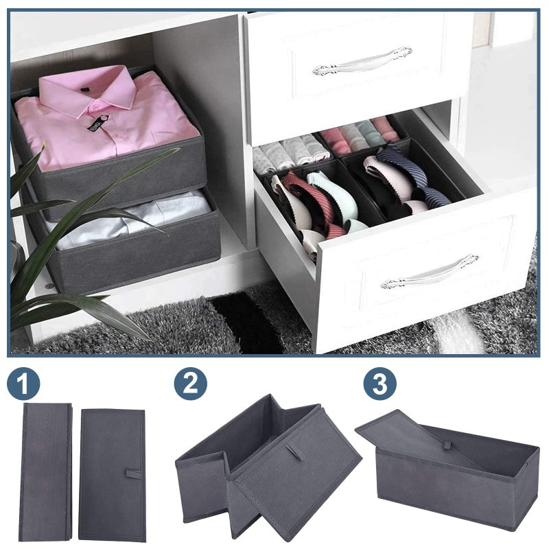 homyfort Dresser Drawer Organizer  Foldable Cloth Storage Box Closet Cube Basket Bins Containers Divider with Drawers for Underwear  Bras  Socks  Ties  Scarves  Set of 6  Grey - Image 4